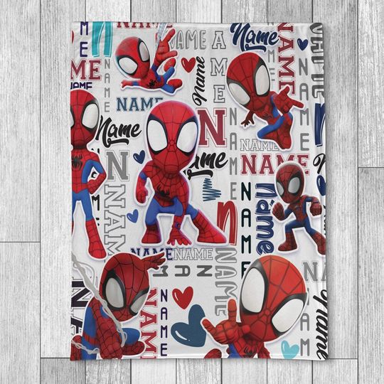 Personalized Name Blanket, Spider Man Friends Blanket, Super Hero Blanket