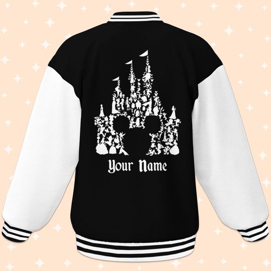 Personalize Disney Mickey Head Castle Black Varsity Jacket