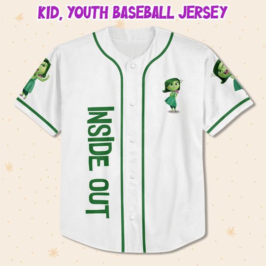 Personalized Disney Inside Out Disgust, Disneyland Baseball Jersey