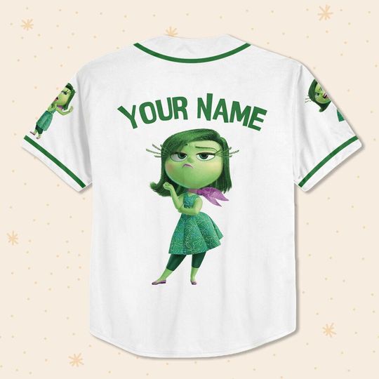 Personalized Disney Inside Out Disgust, Disneyland Baseball Jersey