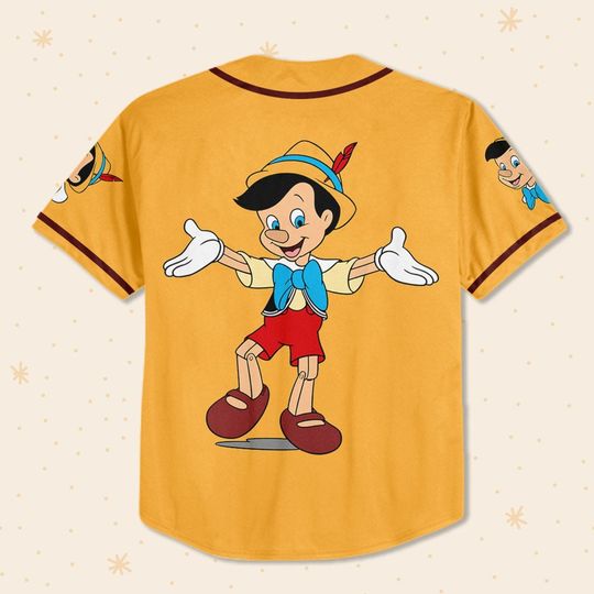 Personalized Disney Pinocchio Yellow Baseball Jersey