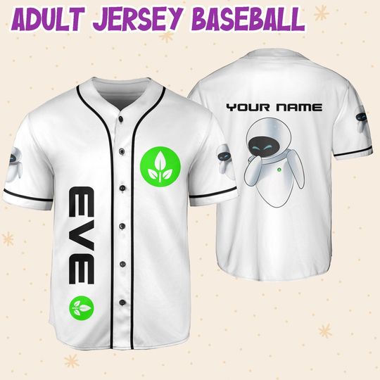 Personalized Disney Pixar WALL-E EVE Leaf Symbol Custom 3D Disney Baseball Jersey