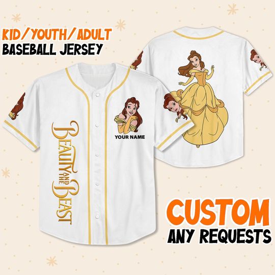 Custom Disney Beauty and the Beast Belle Simple White, Custom Disney Baseball Jersey