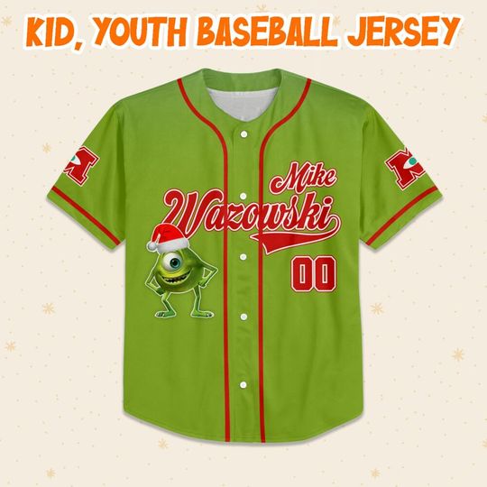 Custom Disney Monster Inc Mike Wazowski Christmas, Personalized Baseball Team Jersey