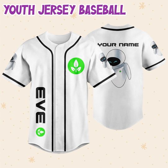 Personalized Disney Pixar WALL-E EVE Leaf Symbol Custom 3D Disney Baseball Jersey