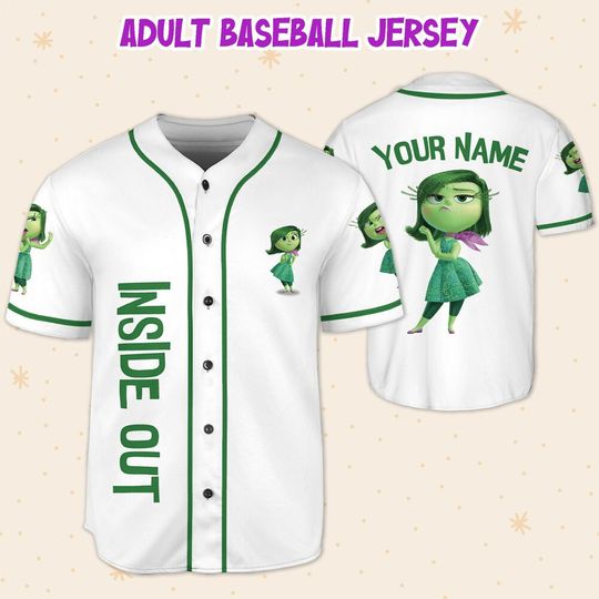 Personalized Disney Inside Out Disgust, Disneyland Baseball Jersey