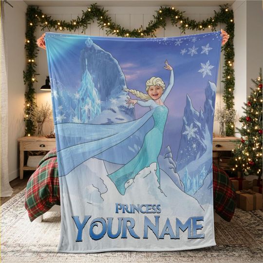 Custom Princess Elsa Fleece Blanket, Birthday Gift for Kids