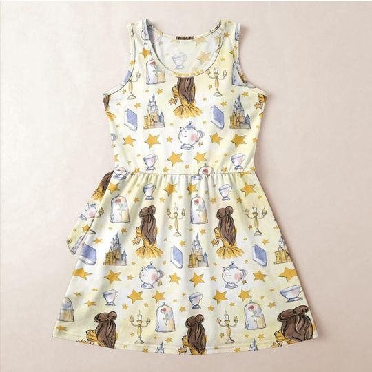 Yellow Storybook Rose Tennis Skirt, Belle Inspired Tennis Skort, Princess Library Costume