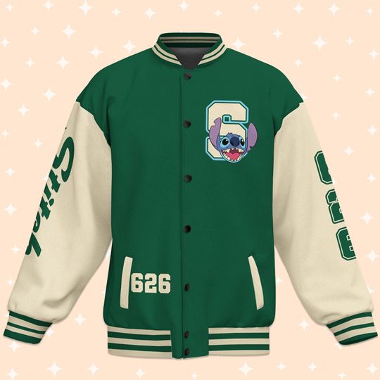 Personalize Disney Stitch Green, Disney Baseball Jacket