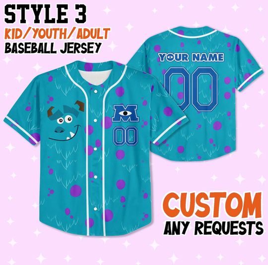 Custom Monster Inc Collections Baseball Jersey Team, Disney Jersey