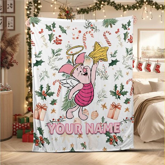 Custom Christmas Disney Piglet Fleece Blanket, Birthday Gift for Kids