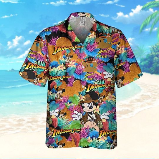 Disney Mickey Indiana Jones Summer Tropical Hawaii Shirt, Disney Hawaiian Shirt Mickey Summer Vacation Hawaiian