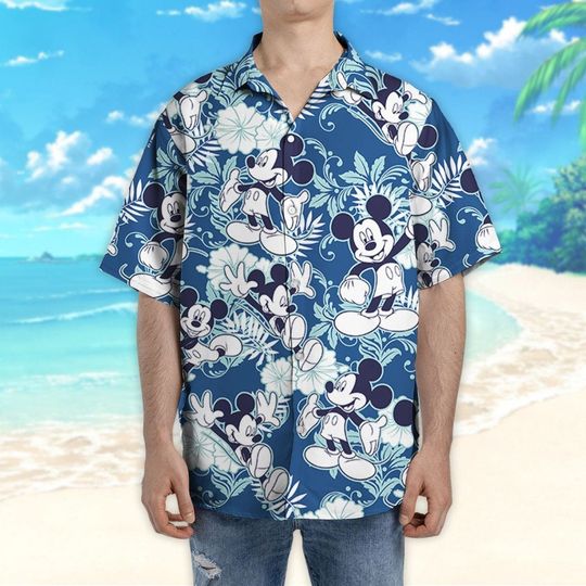 Disney Mickey Mouse Tropical Summer Beach Blue Hawaii Shirt