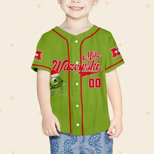 Custom Disney Monster Inc Mike Wazowski Christmas, Personalized Baseball Team Jersey