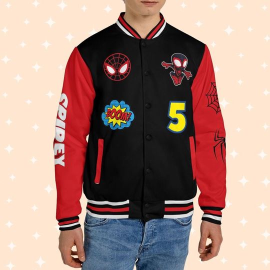 Custom Varsity Jacket Spidey And His Amazing Friends Black Color