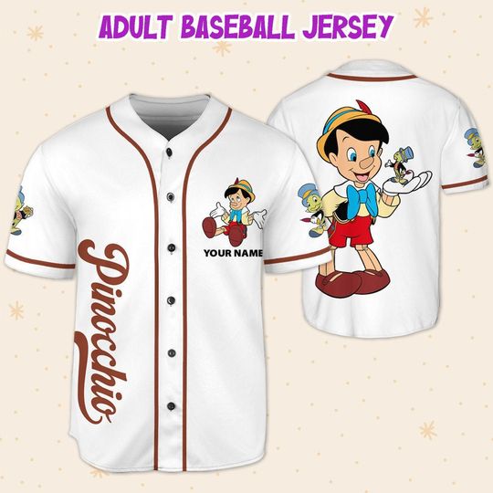 Custom Disney Pinocchio Simple, Personalized Name Number Baseball Jersey