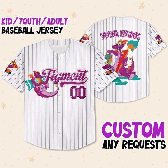 Custom Disney Figment Little Spark Simple Stripe Fun Baseball Jersey