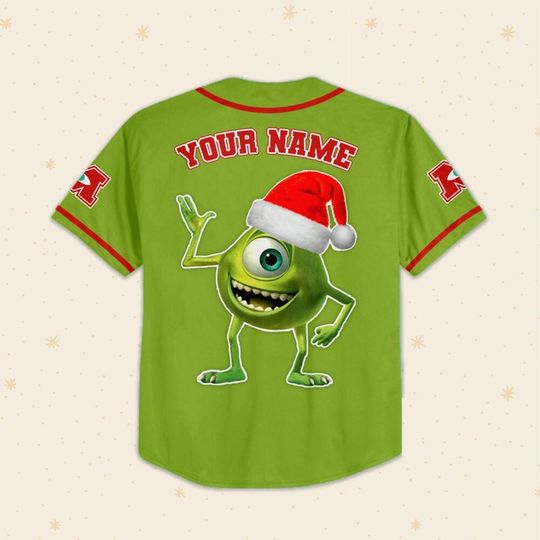 Custom Disney Monster Inc Mike Wazowski Christmas, Personalized Baseball Team Jersey