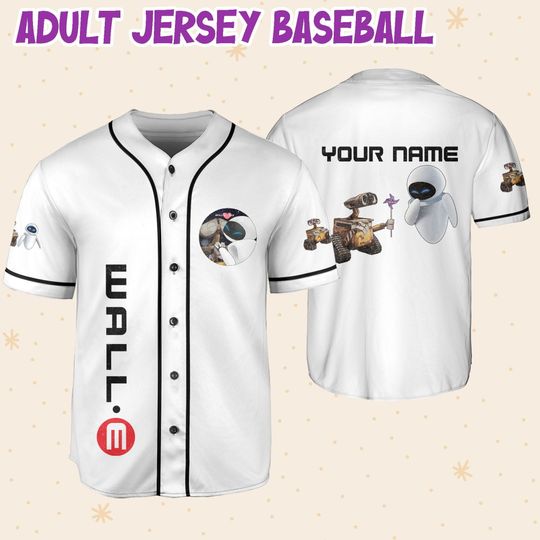 Personalized Disney Pixar WALL-E Love EVE Custom 3D Disney Baseball Jersey