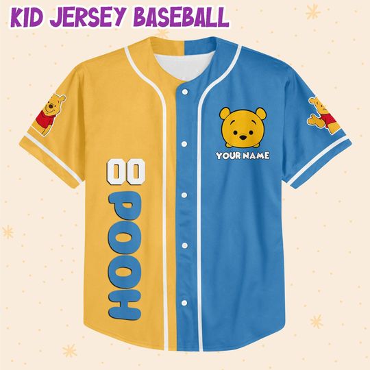 Personalize Pooh Baseball yellow Blue Disney Baseball Jersey