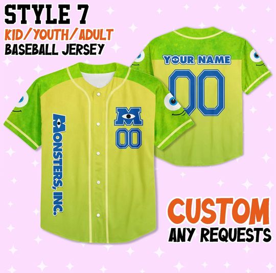 Custom Monster Inc Collections Baseball Jersey Team, Disney Jersey