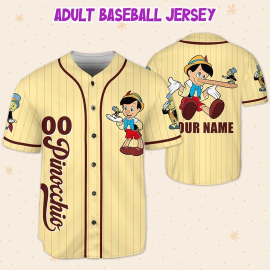 Custom Disney Pinocchio Stripe Brown, Personalized Name And Number Baseball Jersey