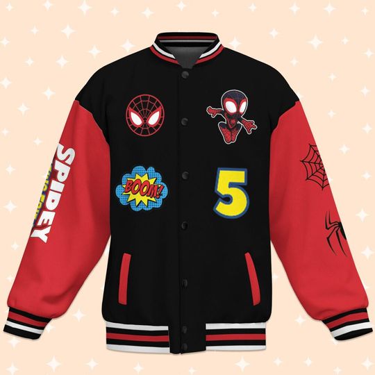 Custom Varsity Jacket Spidey And His Amazing Friends Black Color
