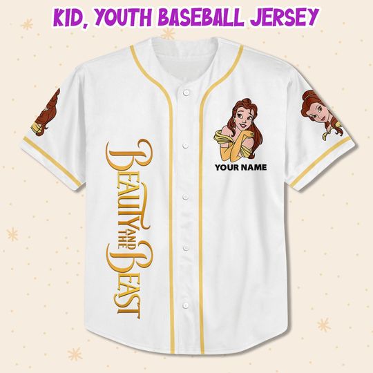 Custom Disney Beauty and the Beast Belle Simple White, Custom Disney Baseball Jersey