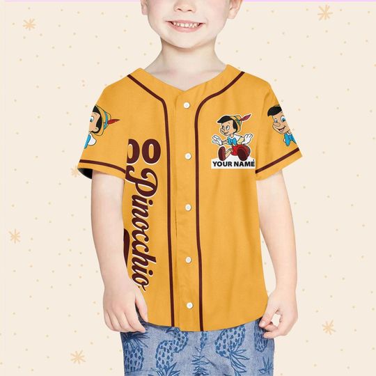 Personalized Disney Pinocchio Yellow Baseball Jersey