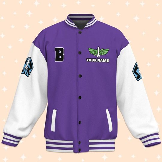 Personalize Buzz Lightyear Space Buzz Purple White, Varsity Jacket, Personalized Disney