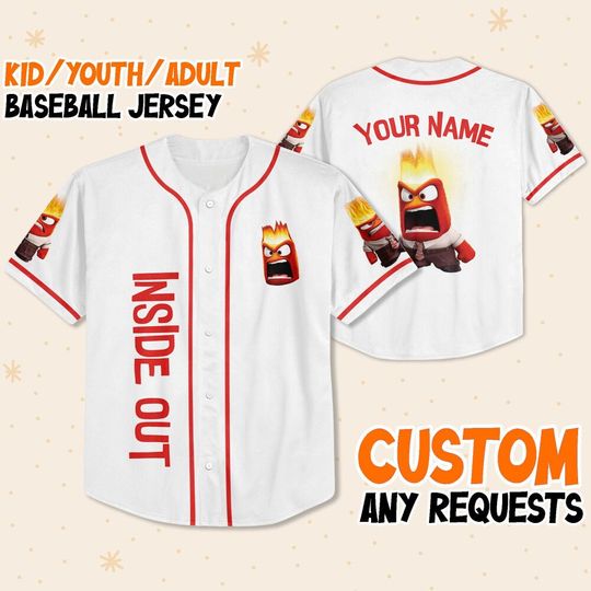 Personalized Disney Inside Out Anger Fire Head, Disneyland Baseball Jersey