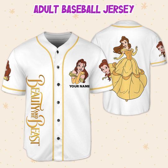 Custom Disney Beauty and the Beast Belle Simple White, Custom Disney Baseball Jersey