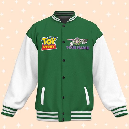 Personalize Toy Story Buzz Lightyear Green Color, Varsity Jacket, Personalized Disney