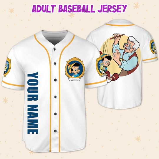 Custom Disney Pinocchio Fun, Personalized Name Number Baseball Jersey