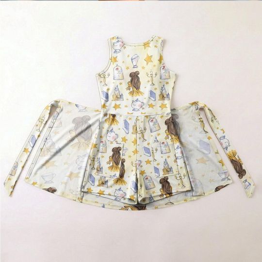 Yellow Storybook Rose Tennis Skirt, Belle Inspired Tennis Skort, Princess Library Costume