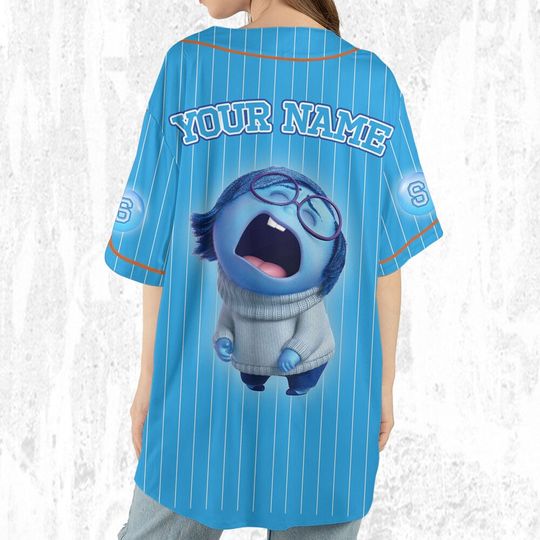 Custom Inside Out Sadness Blue Jersey, Disney Baseball Jersey Sports