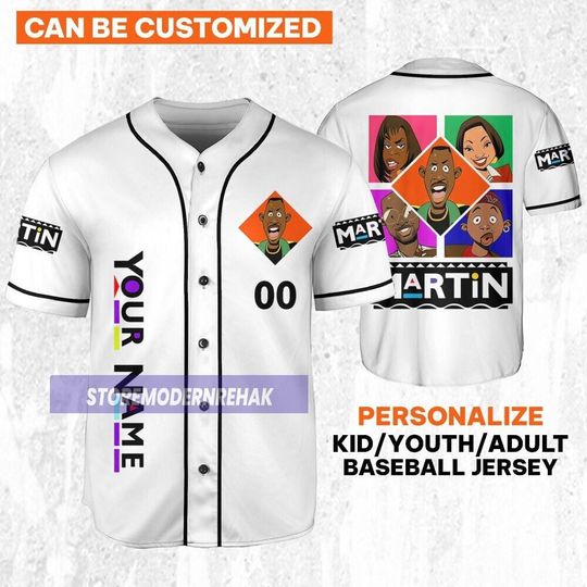 Personalize Martin Tv 90s Characters Cartoon Art, Martin Lawrence Baseball Jersey Team, Movie TV Show Funny Birthday Gift For Fans