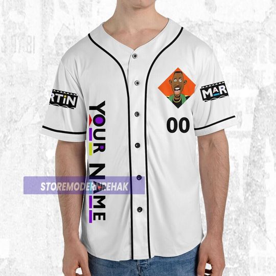 Personalize Martin Tv 90s Characters Cartoon Art, Martin Lawrence Baseball Jersey Team, Movie TV Show Funny Birthday Gift For Fans