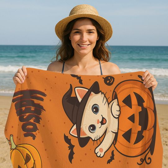 Halloween Personalized Pumpkin Beach Towel