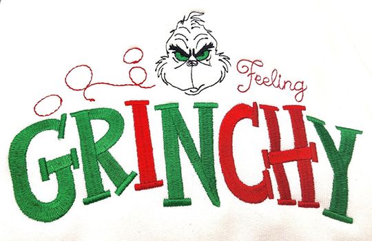 Feeling Grin Embroidered Christmas Crewneck Sweatshirt