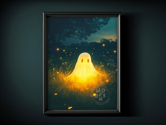 Glowing Ghost PRINTABLE Art, Halloween Decor, Poster Download