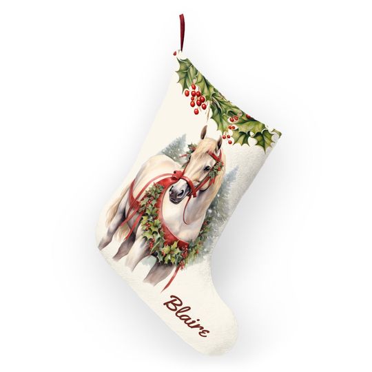 Personalized White Draft Horse Christmas Stocking Large Fleece Holiday Decor