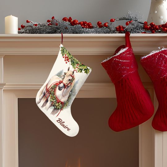 Personalized White Draft Horse Christmas Stocking Large Fleece Holiday Decor