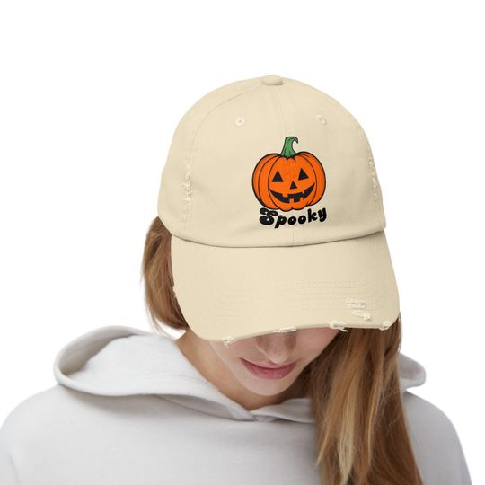 Retro Spooky Pumpkin Hat, Distressed Halloween Baseball Cap
