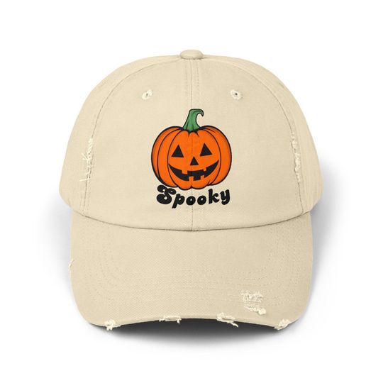 Retro Spooky Pumpkin Hat, Distressed Halloween Baseball Cap