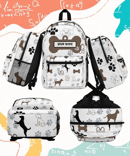 Dog Lovers Customized Backpack for Everyday Wear and Style, Back to School Schoolbag for Students of All Ages, Customized Name Puppy Bookbag