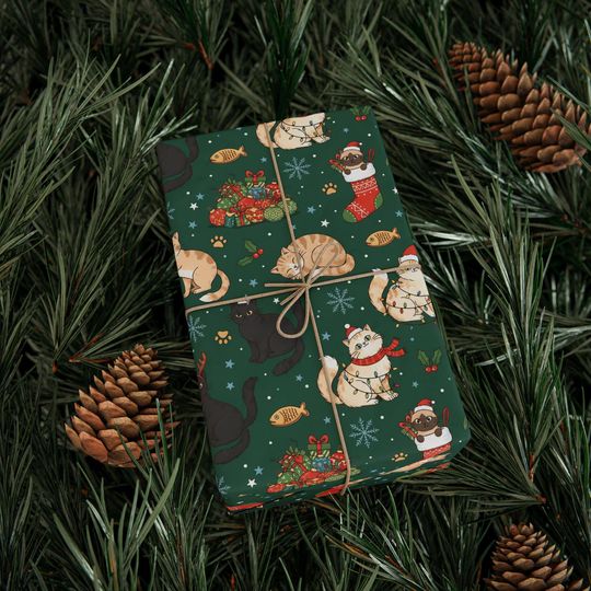 Cat Christmas Pattern Wrapping Paper | Dog Holiday Gift Wrap
