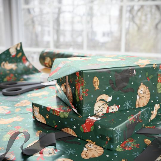 Cat Christmas Pattern Wrapping Paper | Dog Holiday Gift Wrap