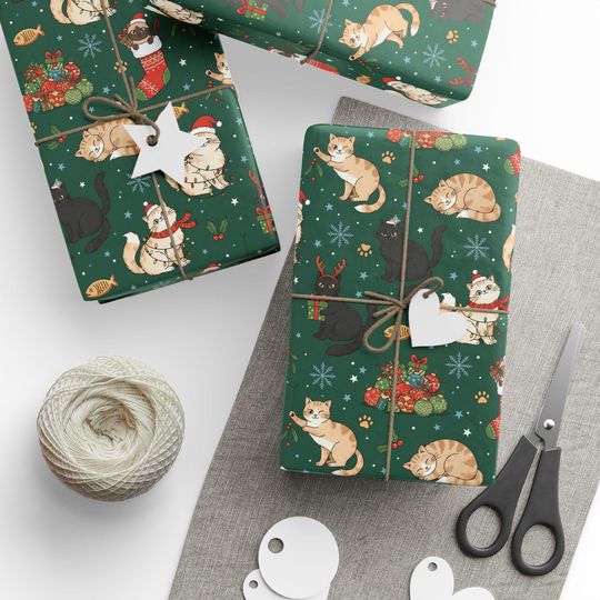 Cat Christmas Pattern Wrapping Paper | Dog Holiday Gift Wrap