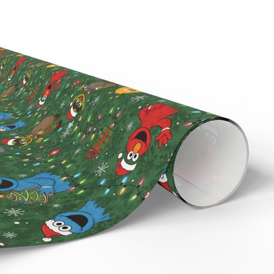 Sesame Street Characters Christmas Wrapping Paper | Holiday Pattern Roll